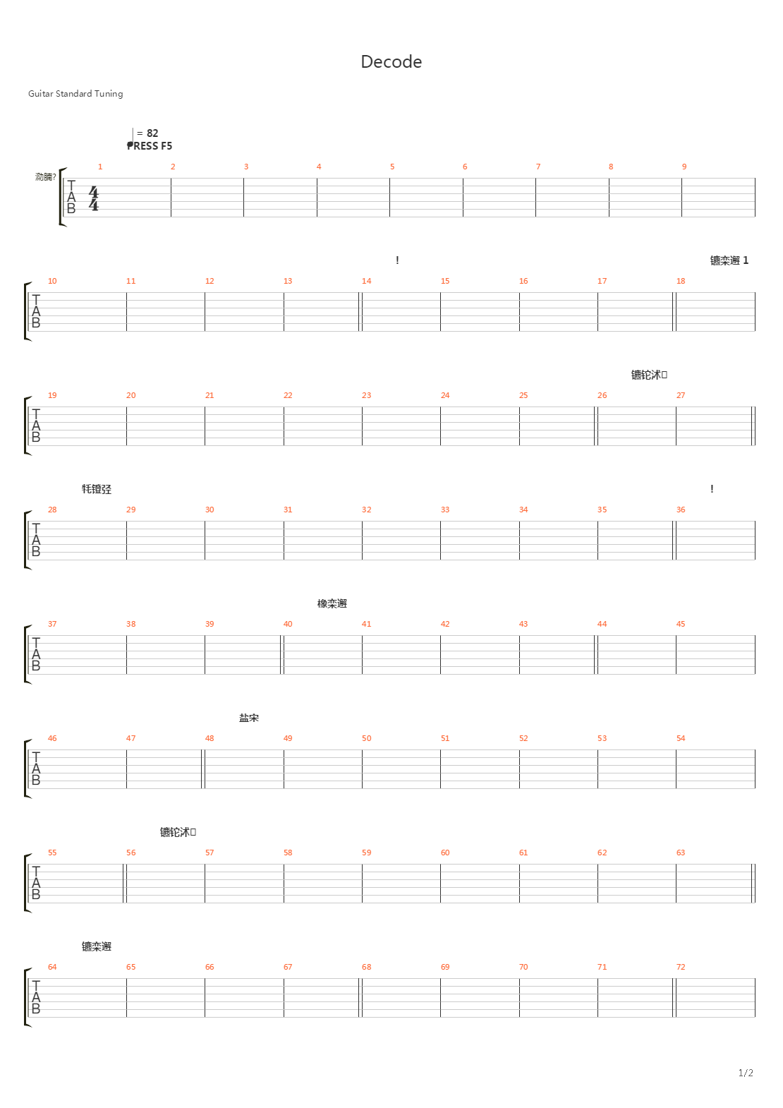 Decode吉他谱