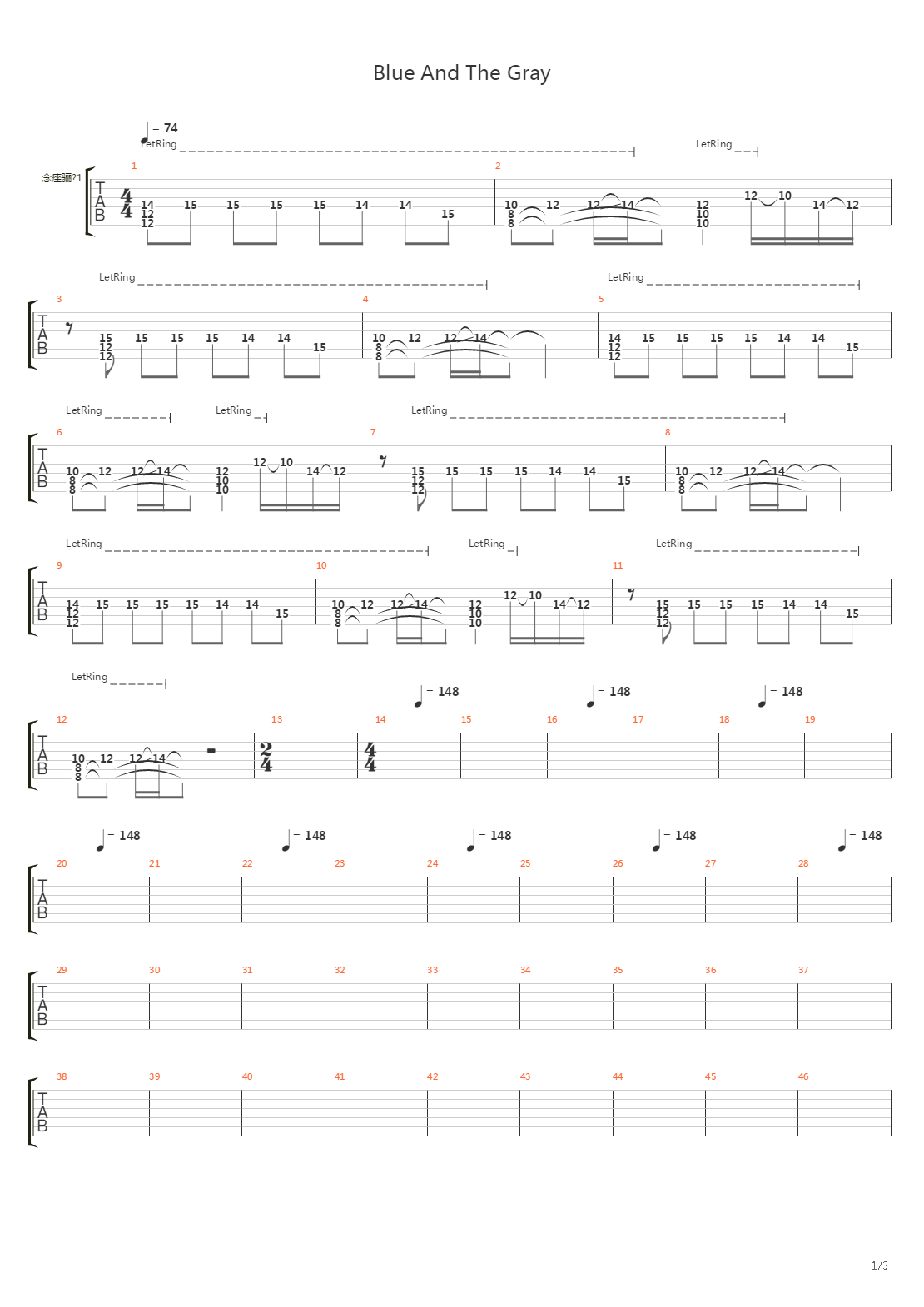 Blue And The Gray吉他谱