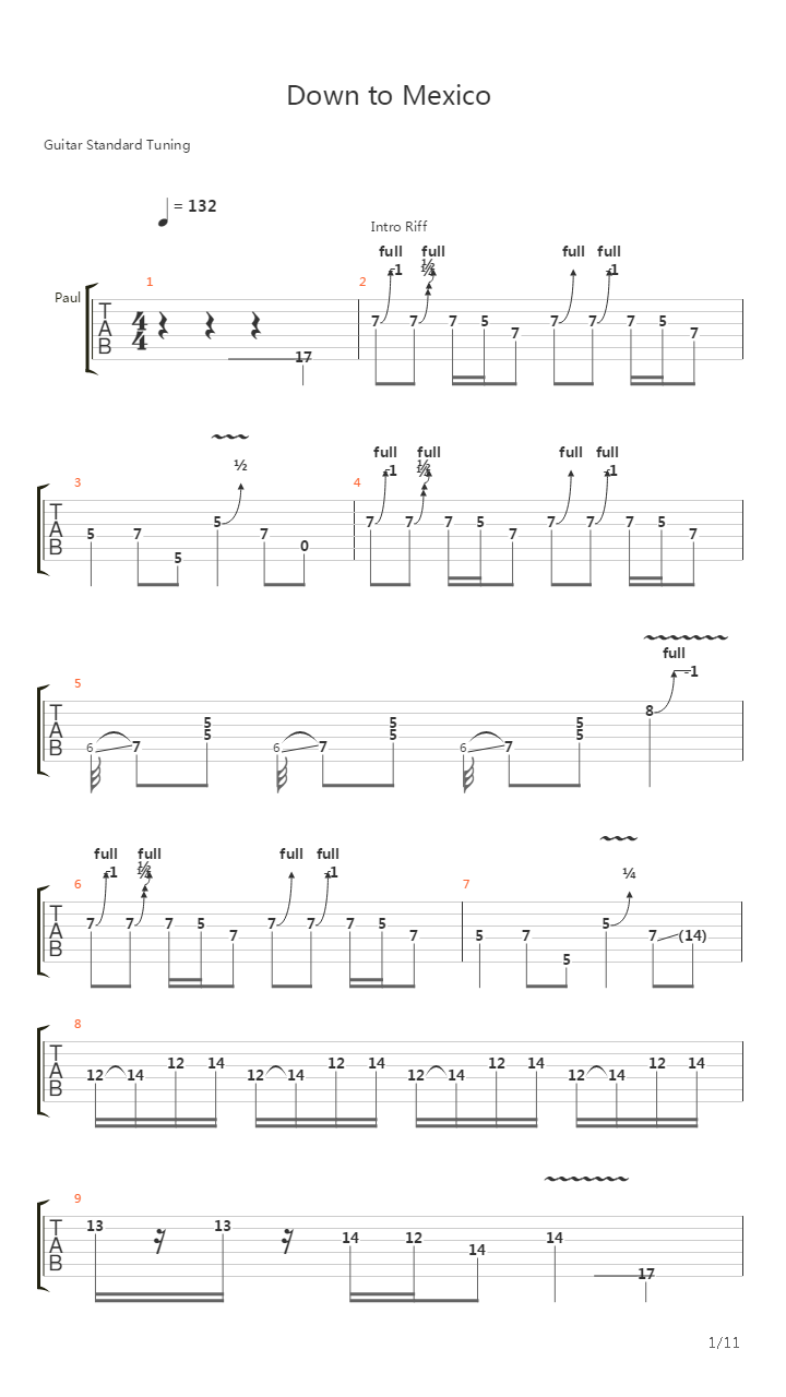 Down To Mexico from IntenseRock2吉他谱
