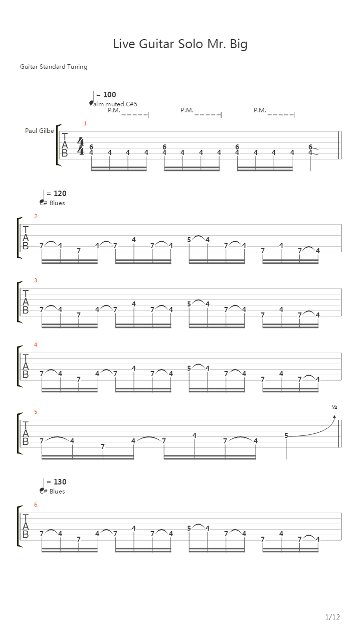 Live Guitar Solo Mr. Big (1998)吉他谱
