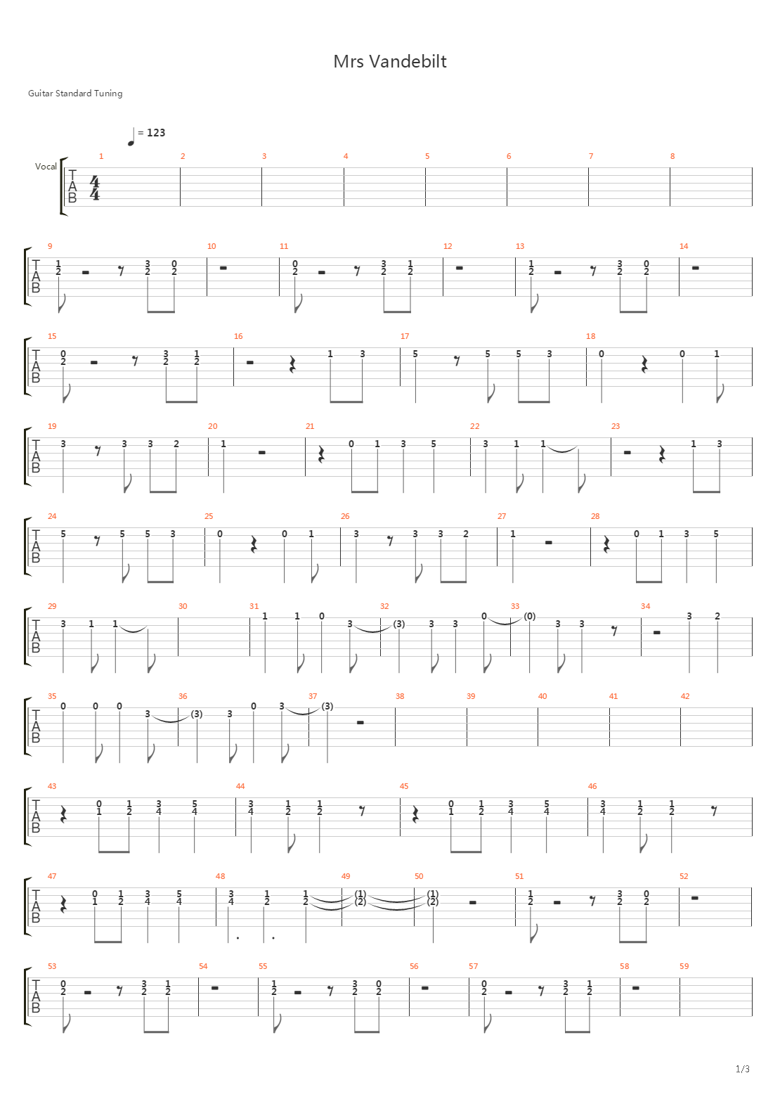 Mrs. Vandebilt吉他谱
