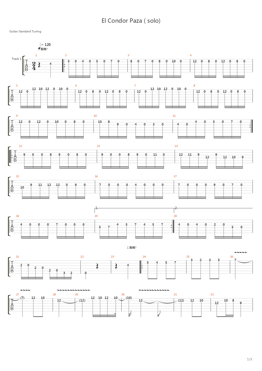 El Condor Pasa (山鹰之歌 Solo)吉他谱