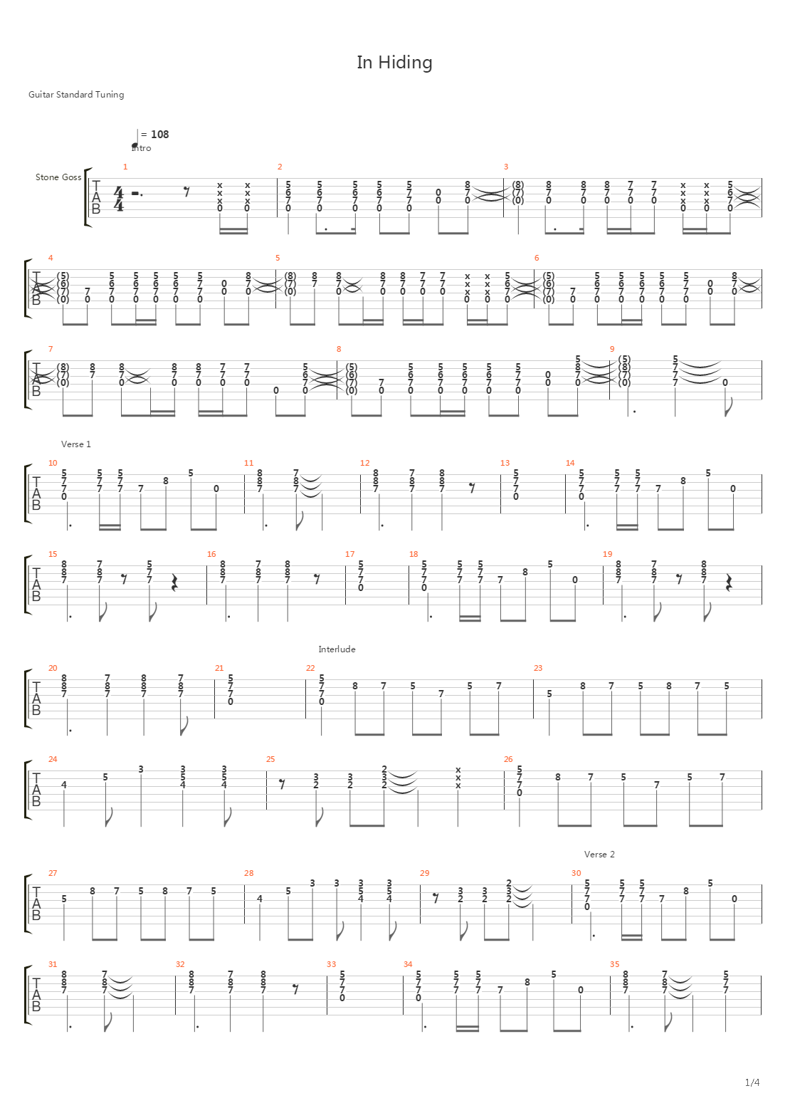 In Hiding吉他谱