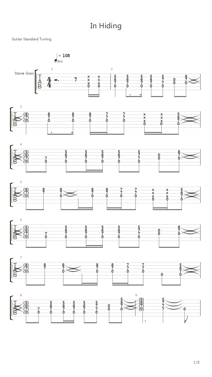 In Hiding吉他谱