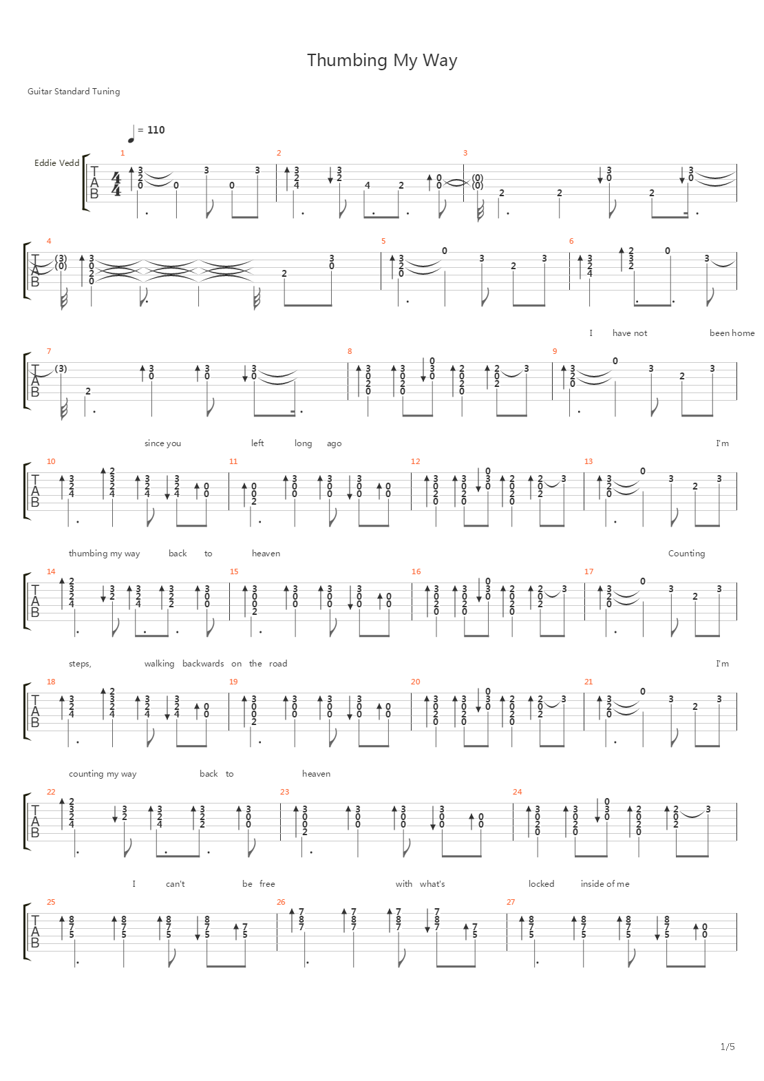Thumbing My Way吉他谱