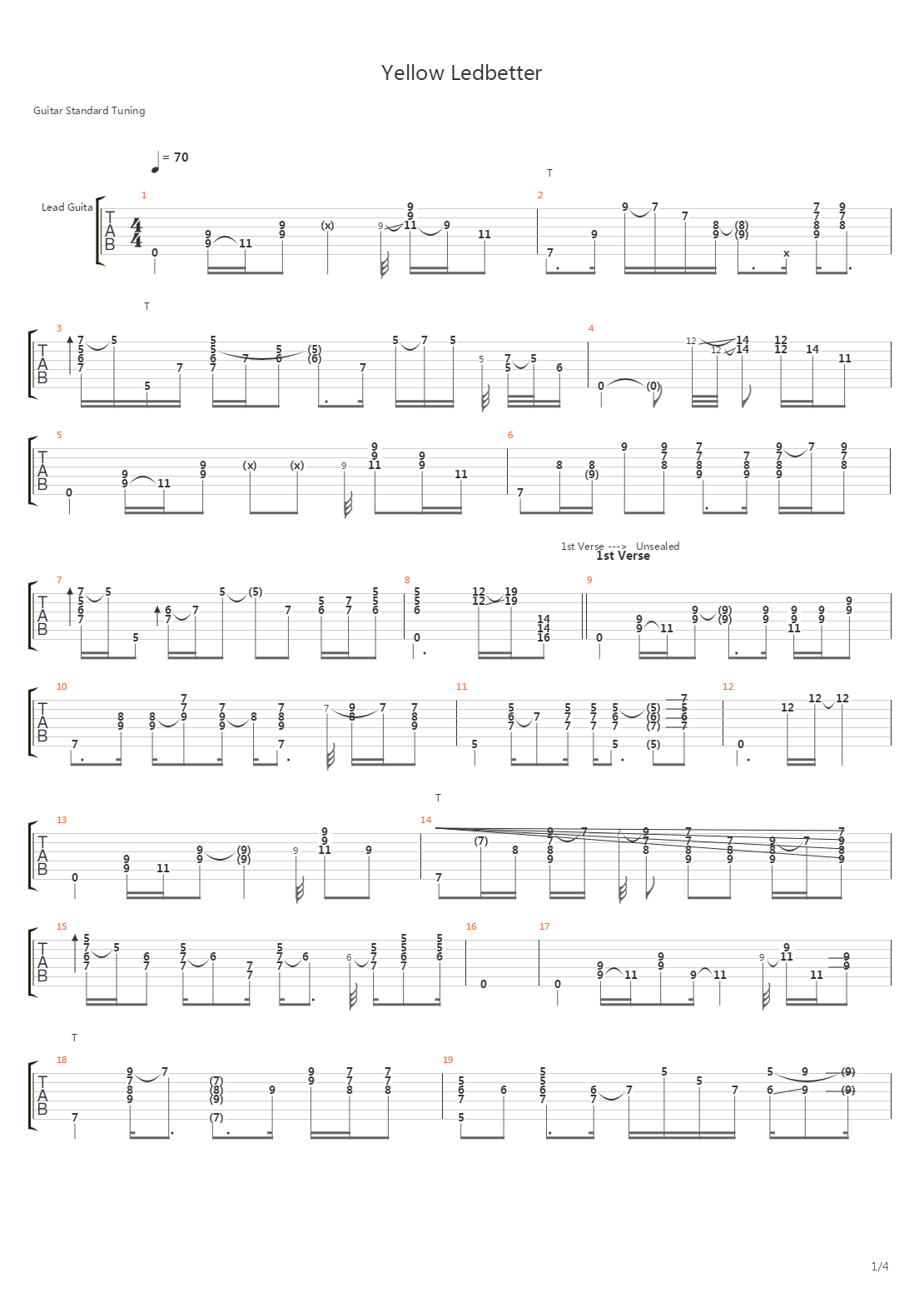 yellow ledbetter吉他譜