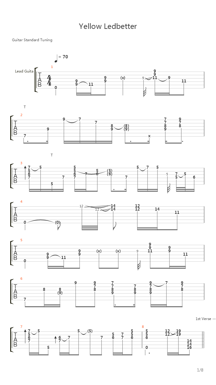 Yellow Ledbetter吉他谱