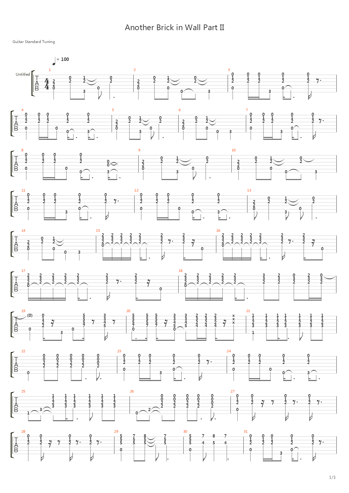 Another Brick In The Wall (Part 2 arr. by JAW)吉他谱