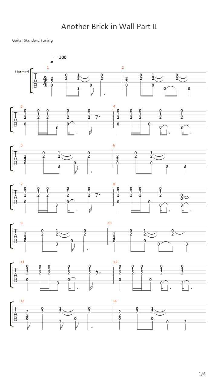 Another Brick In The Wall (Part 2 arr. by JAW)吉他谱