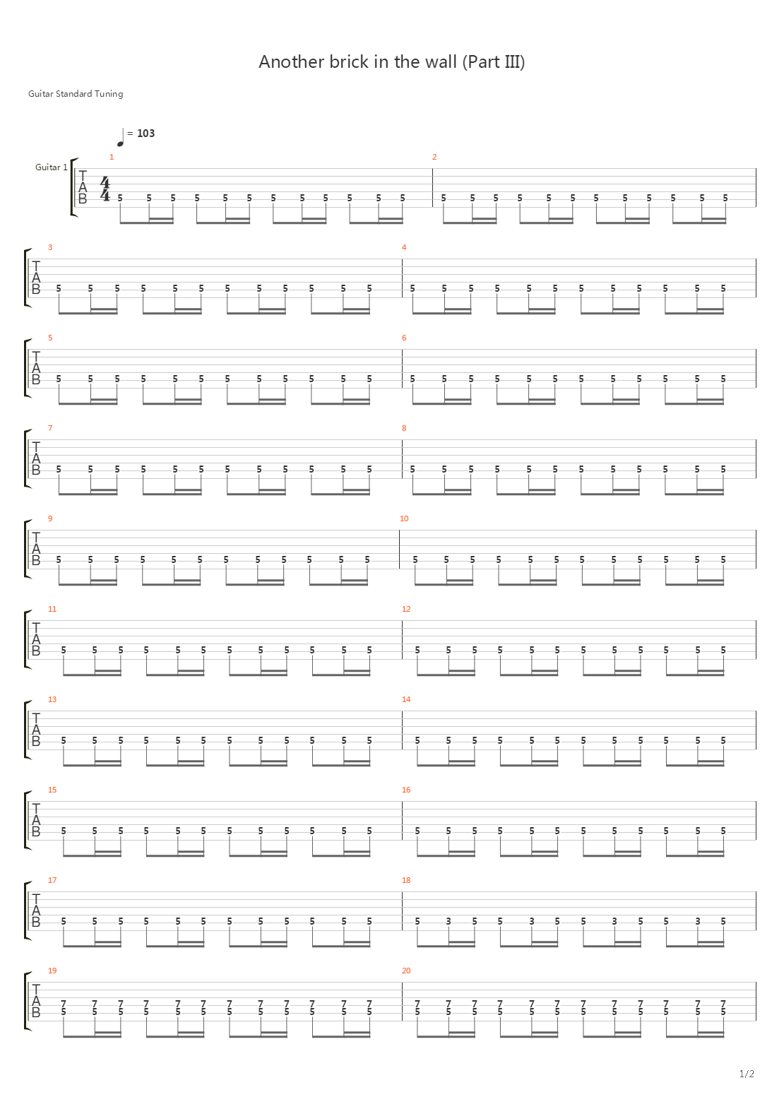 Another Brick In The Wall (Part 3)吉他谱