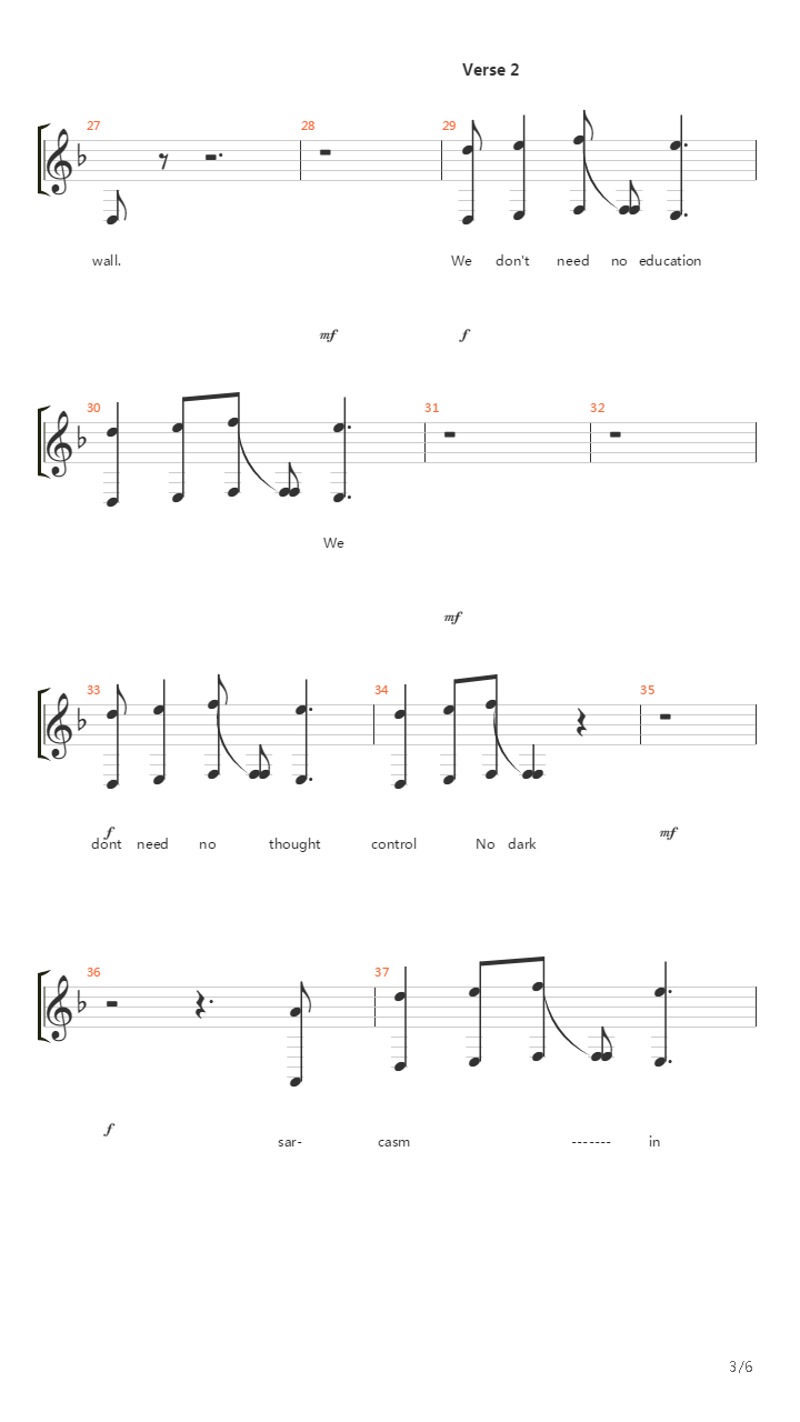 Another Brick In The Wall(Part 2)吉他谱