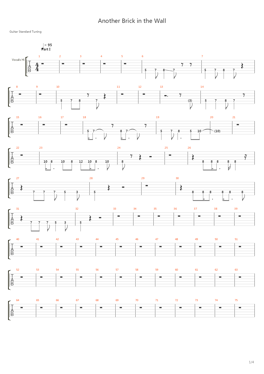 Another Brick In The Wall吉他谱