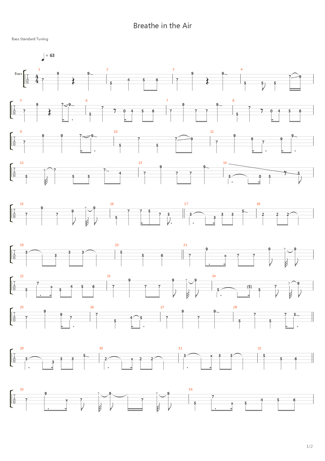 Breathe In The Air (Bass Tutorial)吉他谱