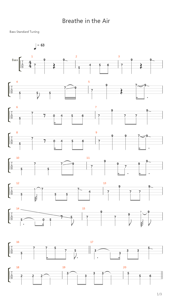 Breathe In The Air (Bass Tutorial)吉他谱