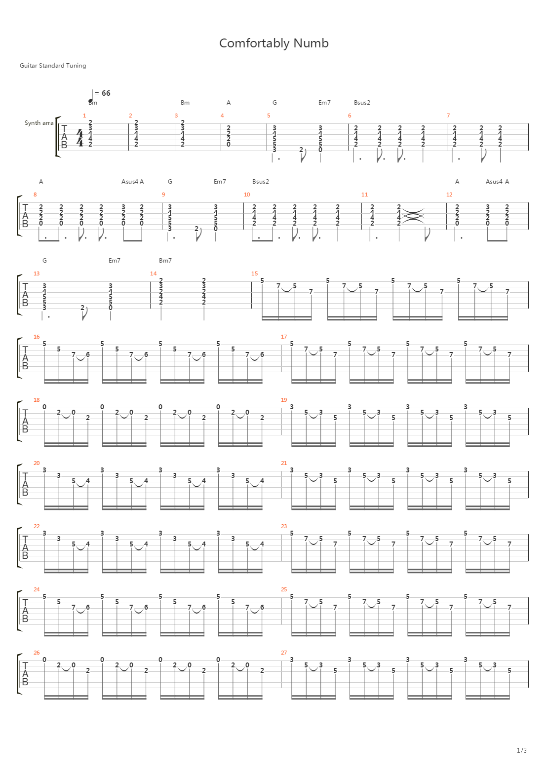 Comfortably Numb吉他谱
