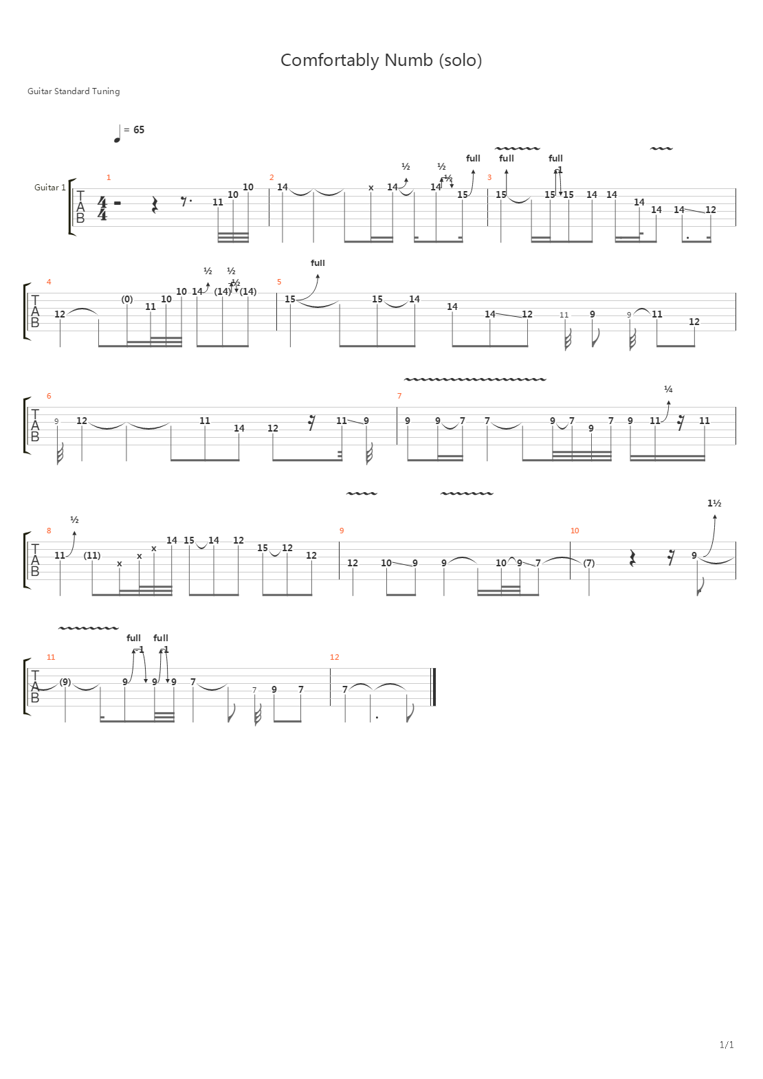 Comfortably Numb (solo)吉他谱