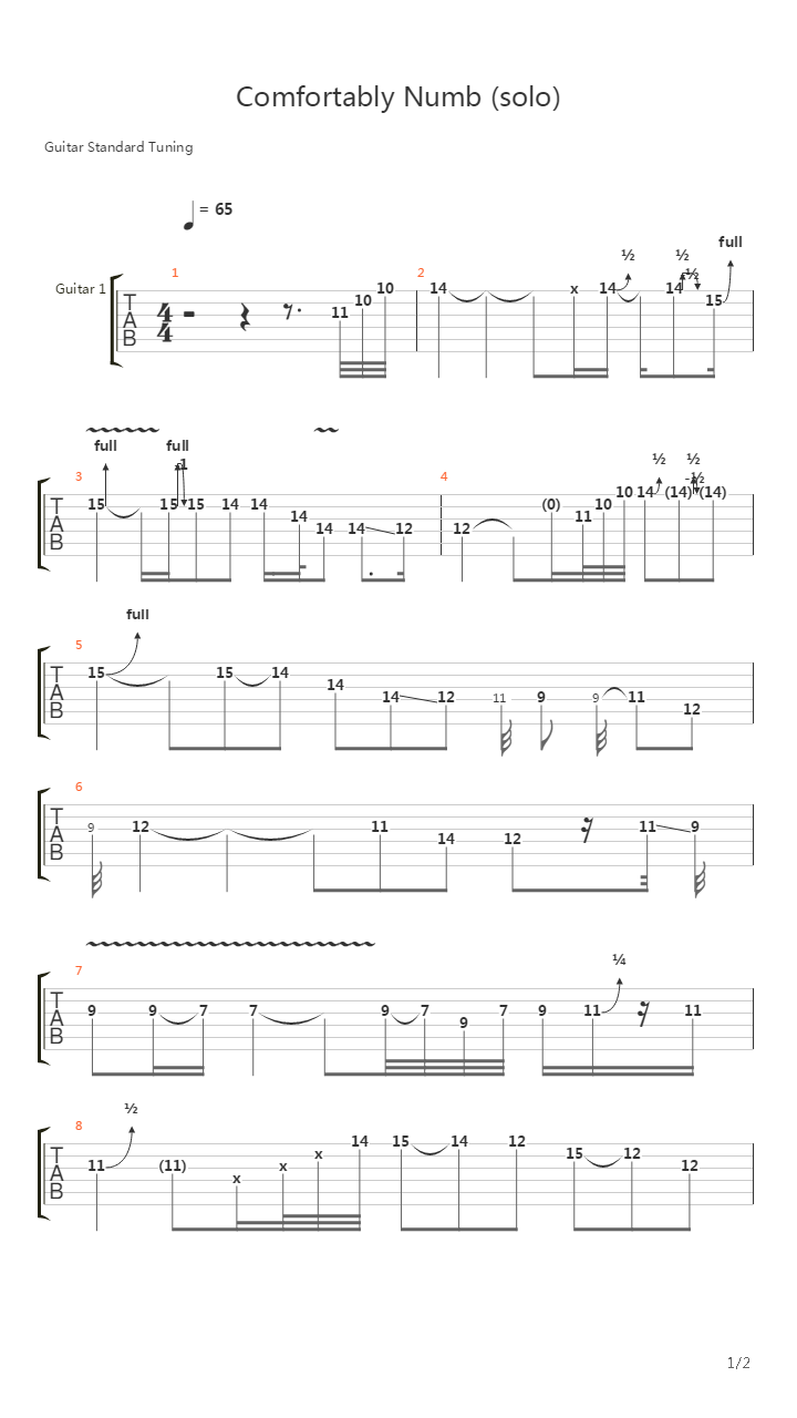 Comfortably Numb (solo)吉他谱