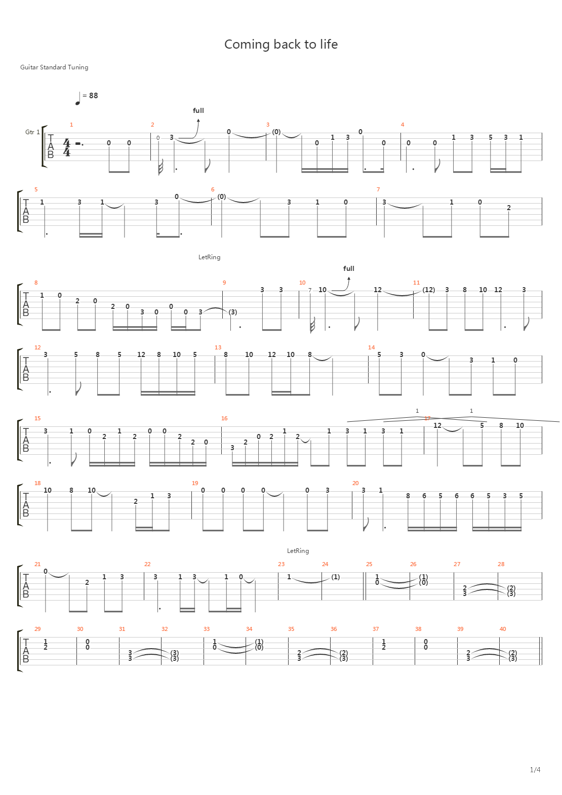 Coming Back To Life吉他谱