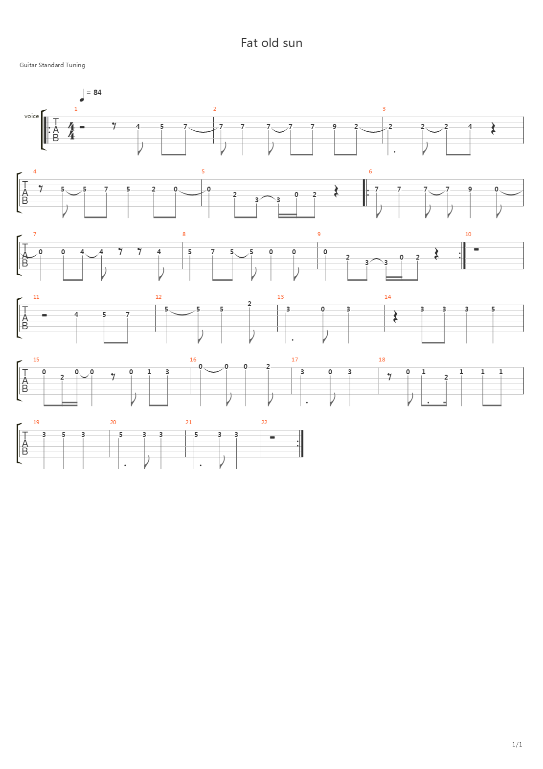 Fat Old Sun吉他谱