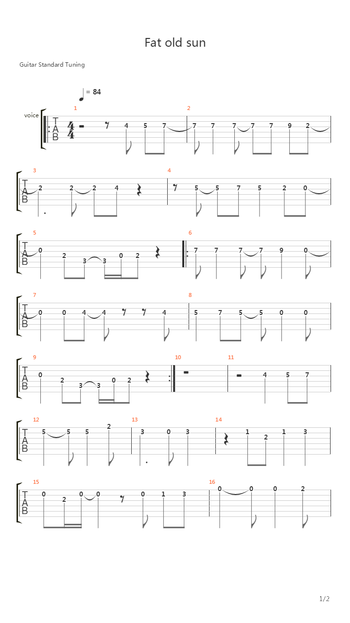 Fat Old Sun吉他谱