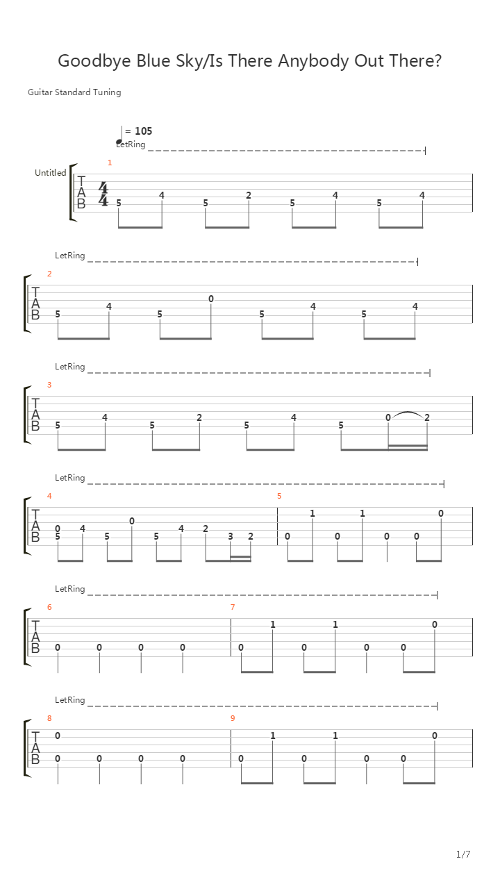 Goodbye Blue Sky ( arr. by JAW)吉他谱