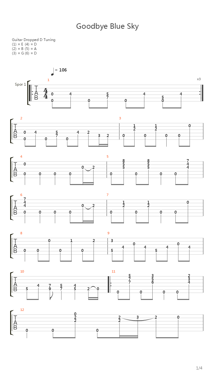 Goodbye Blue Sky (Arrangement by Kjjmusic)吉他谱