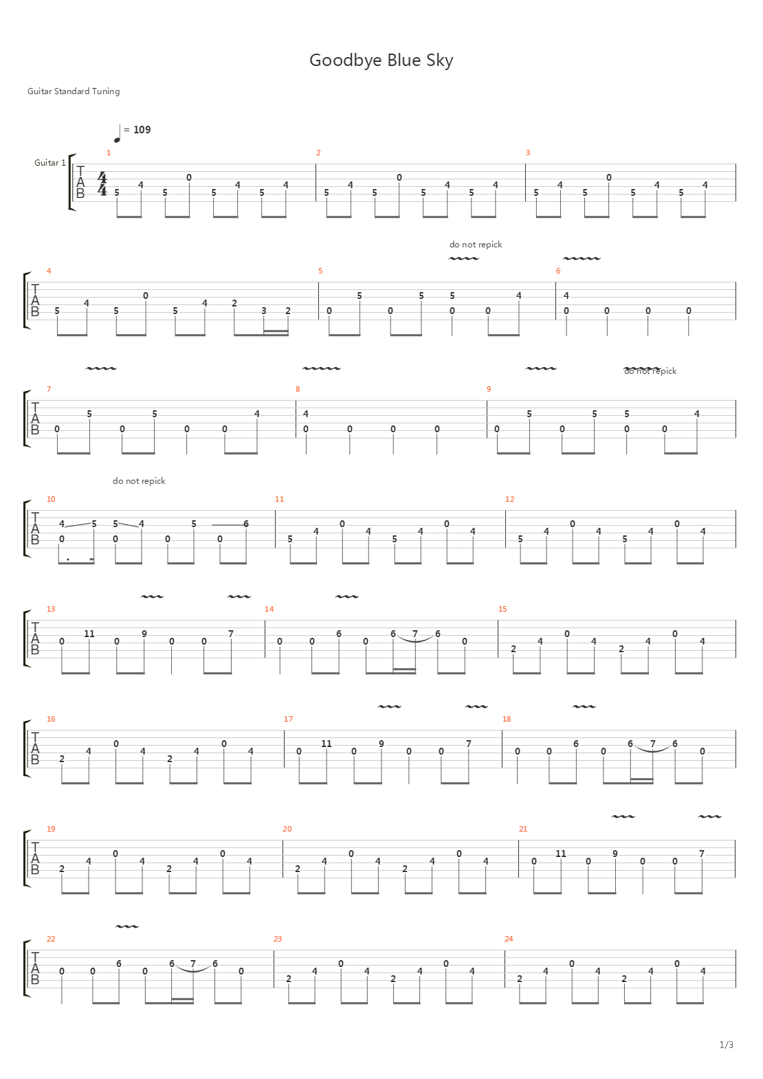 Goodbye Blue Sky吉他谱