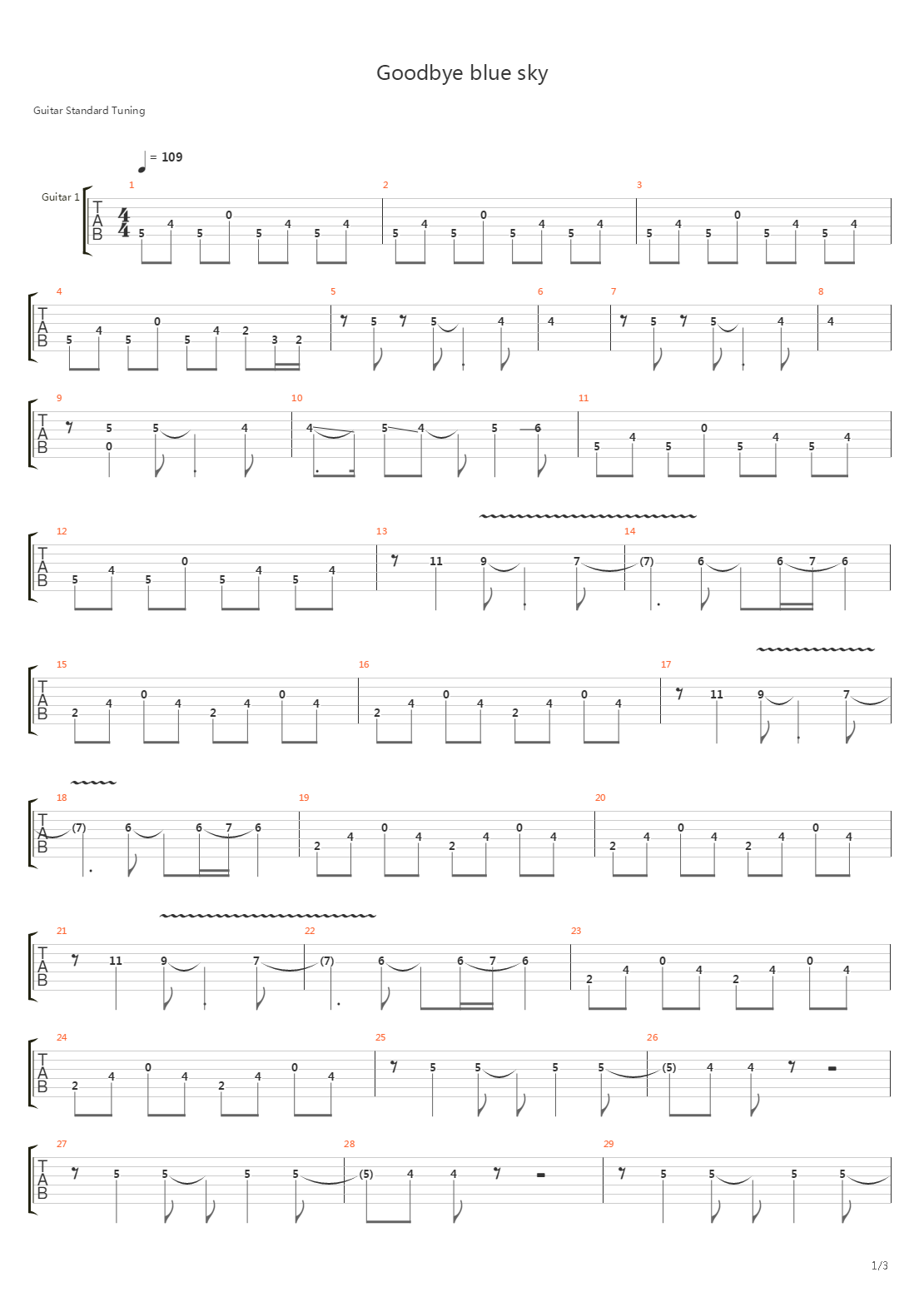 Goodbye blue sky吉他谱