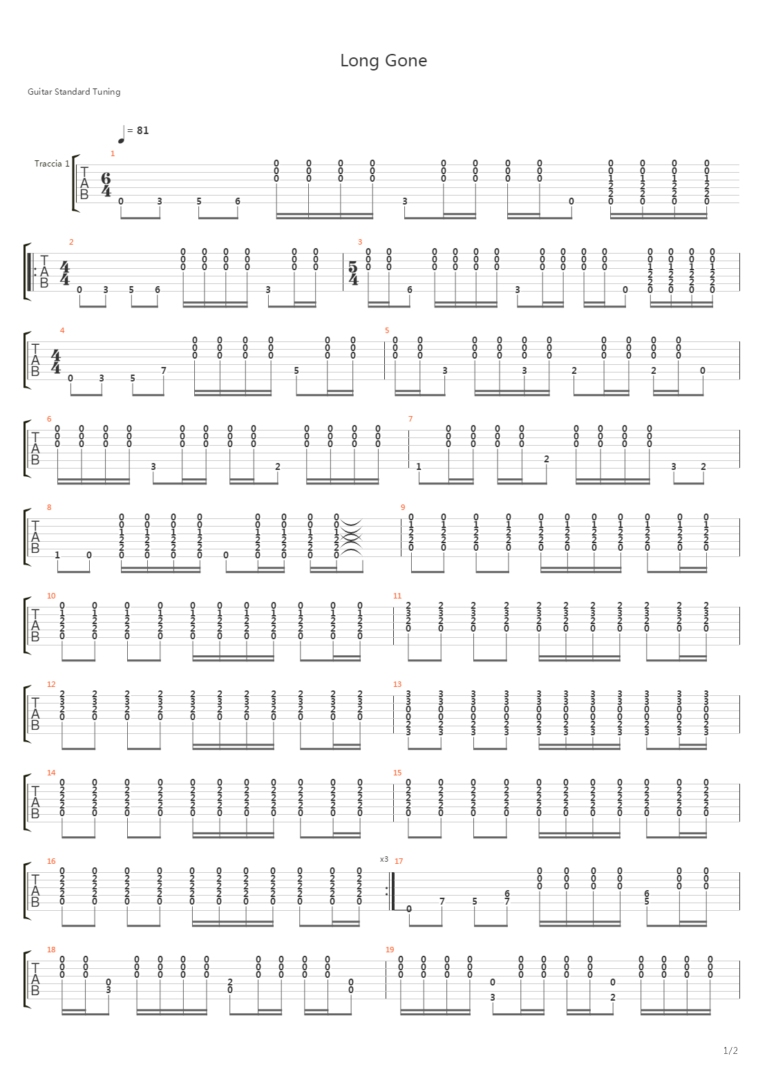 Long Gone吉他谱