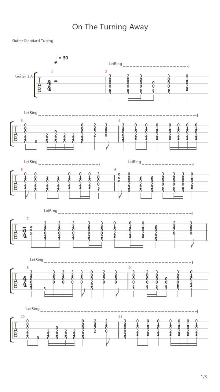 On The Turning Away吉他谱