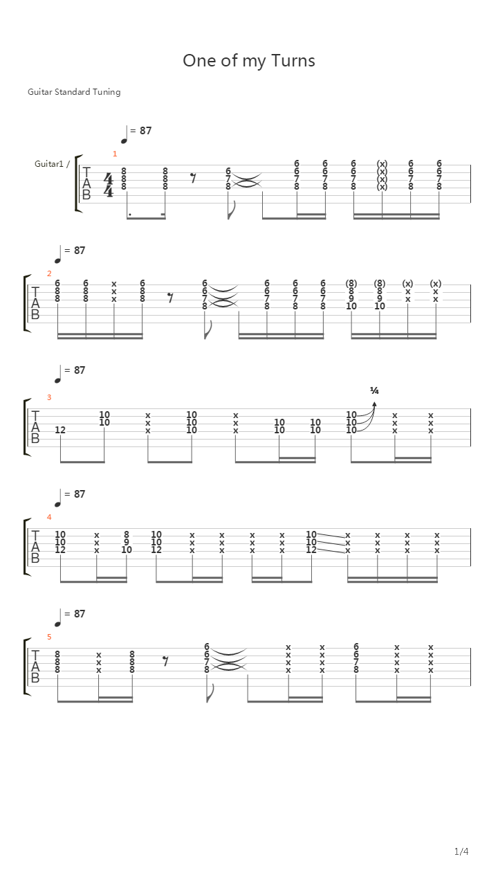 One of my Turns吉他谱