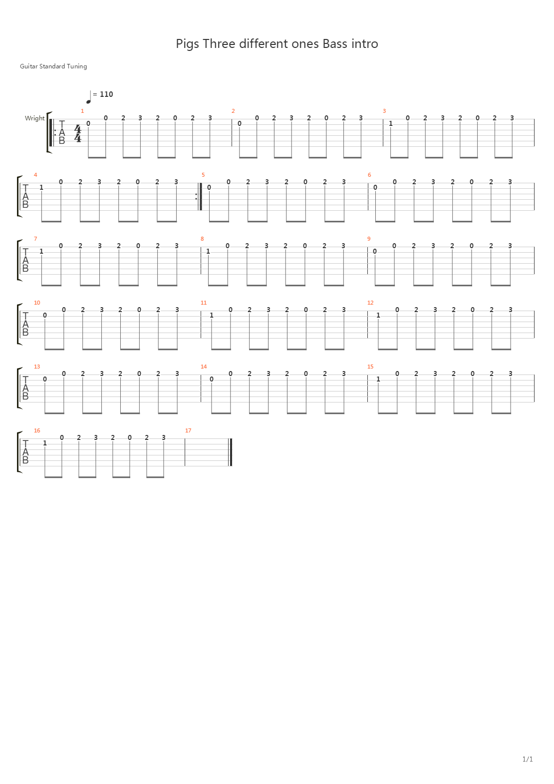 Pigs Three Different ones (Bass intro)吉他谱