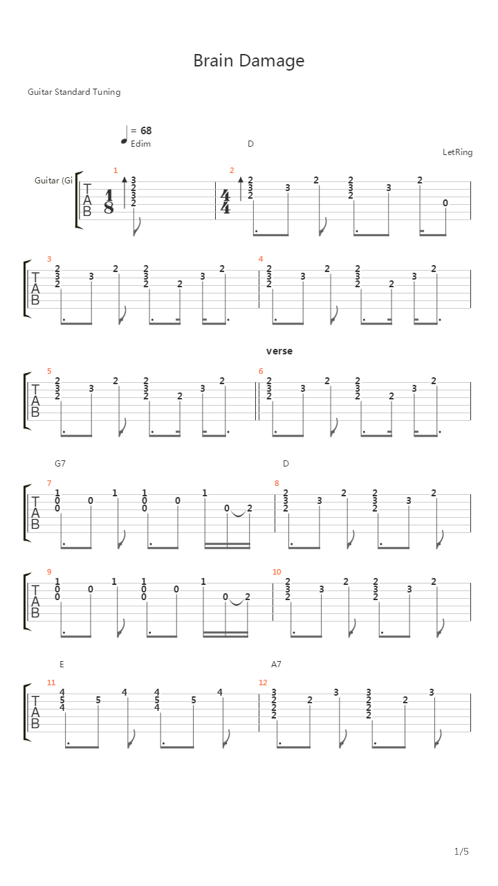 Pink Floyd (Brain Damage)吉他谱