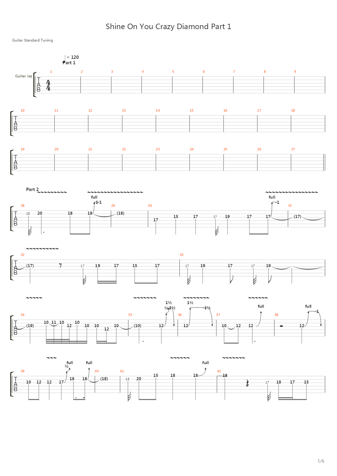 Shine On You Crazy Diamond (Part 1 to 9)吉他谱
