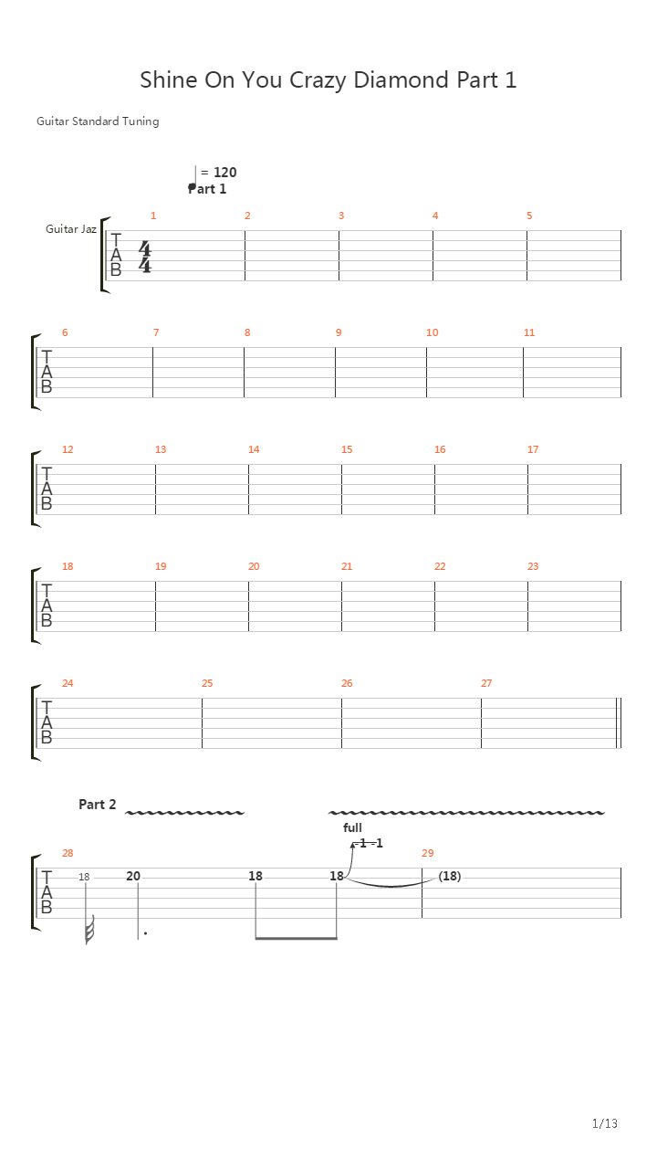 Shine On You Crazy Diamond (Part 1 to 9)吉他谱