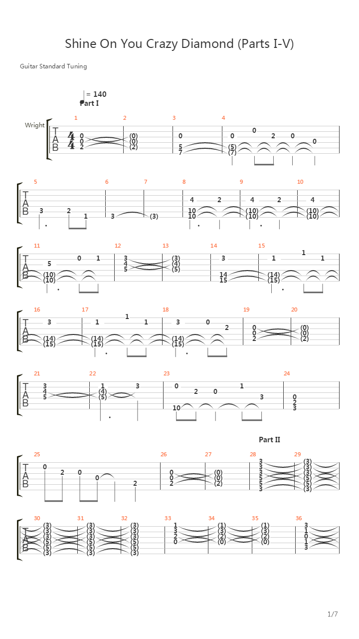 Shine On You Crazy Diamond (Parts I-V)吉他谱