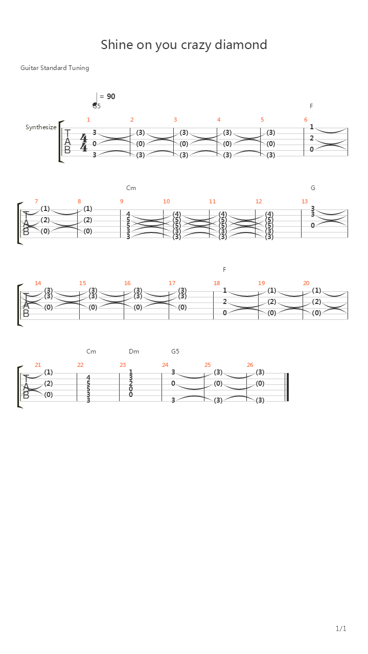 Shine On You Crazy Diamond (part 2)吉他谱