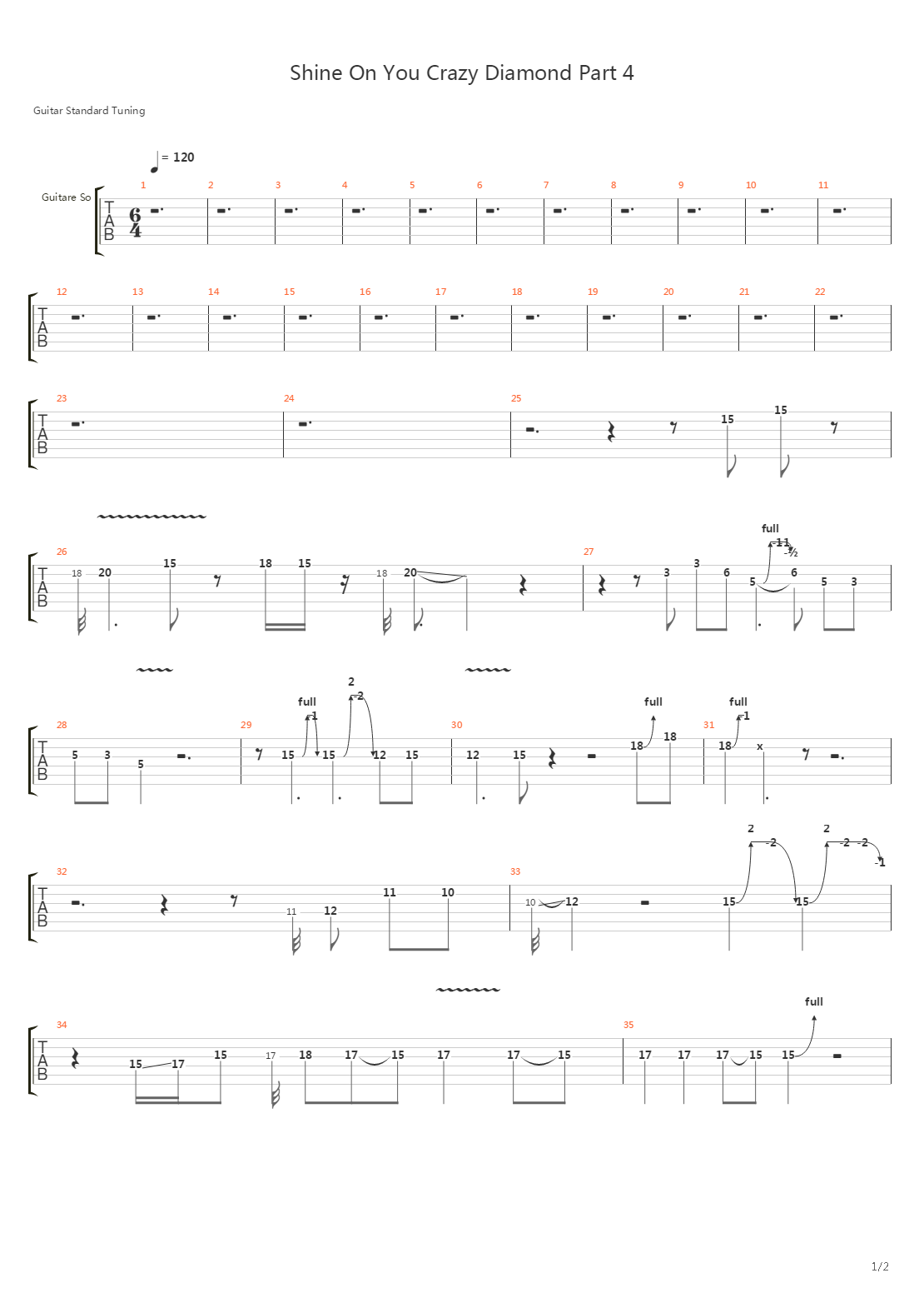 Shine On You Crazy Diamond (part 4)吉他谱