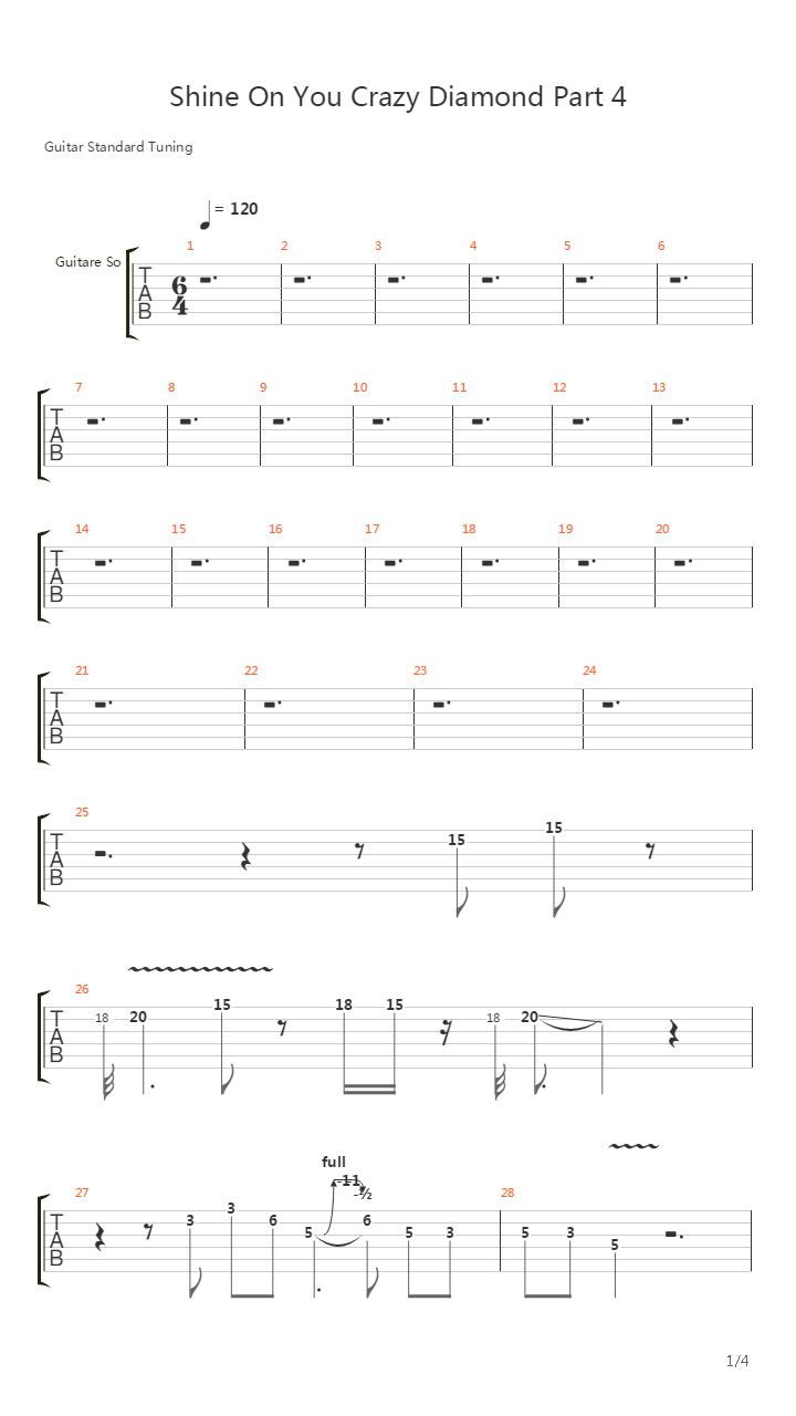 Shine On You Crazy Diamond (part 4)吉他谱