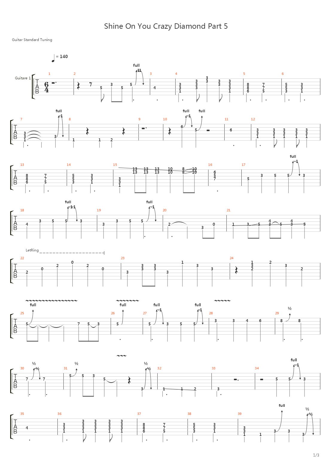 Shine On You Crazy Diamond (part 5)吉他谱