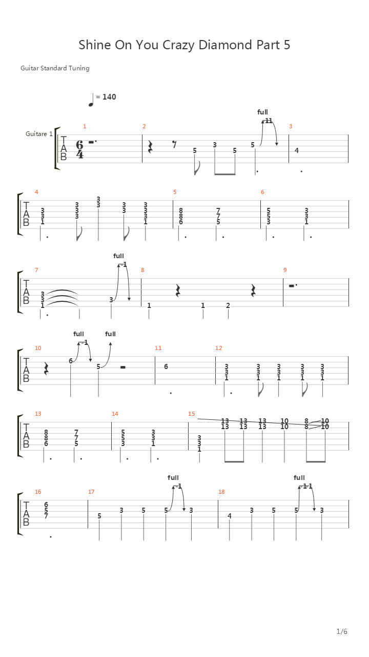 Shine On You Crazy Diamond (part 5)吉他谱
