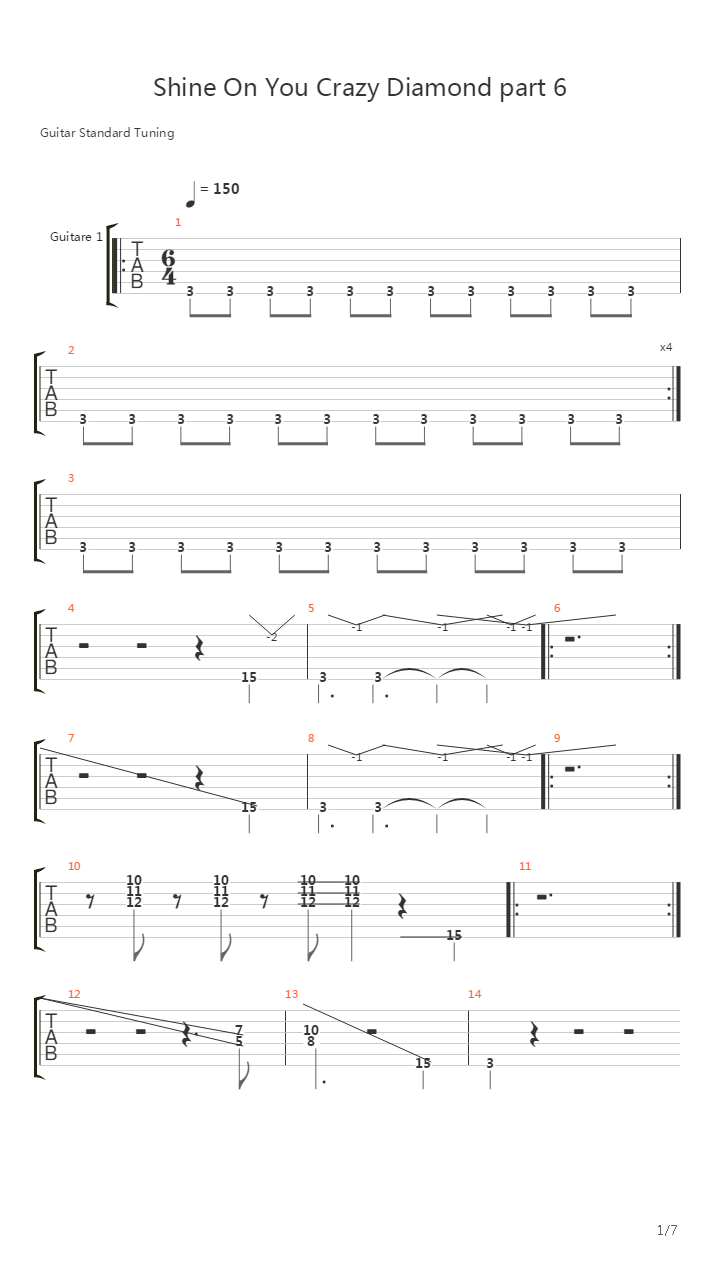 Shine On You Crazy Diamond (part 6)吉他谱