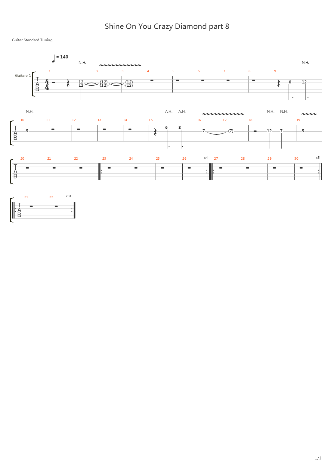 Shine On You Crazy Diamond (part 8)吉他谱