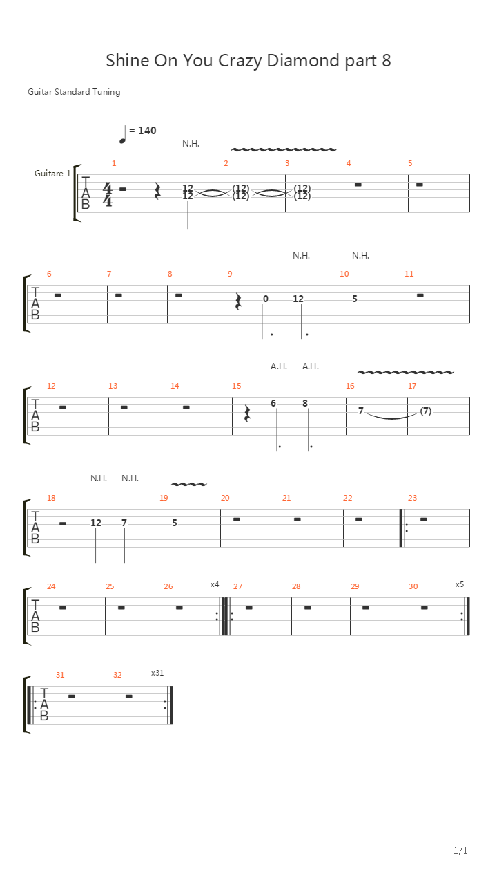 Shine On You Crazy Diamond (part 8)吉他谱