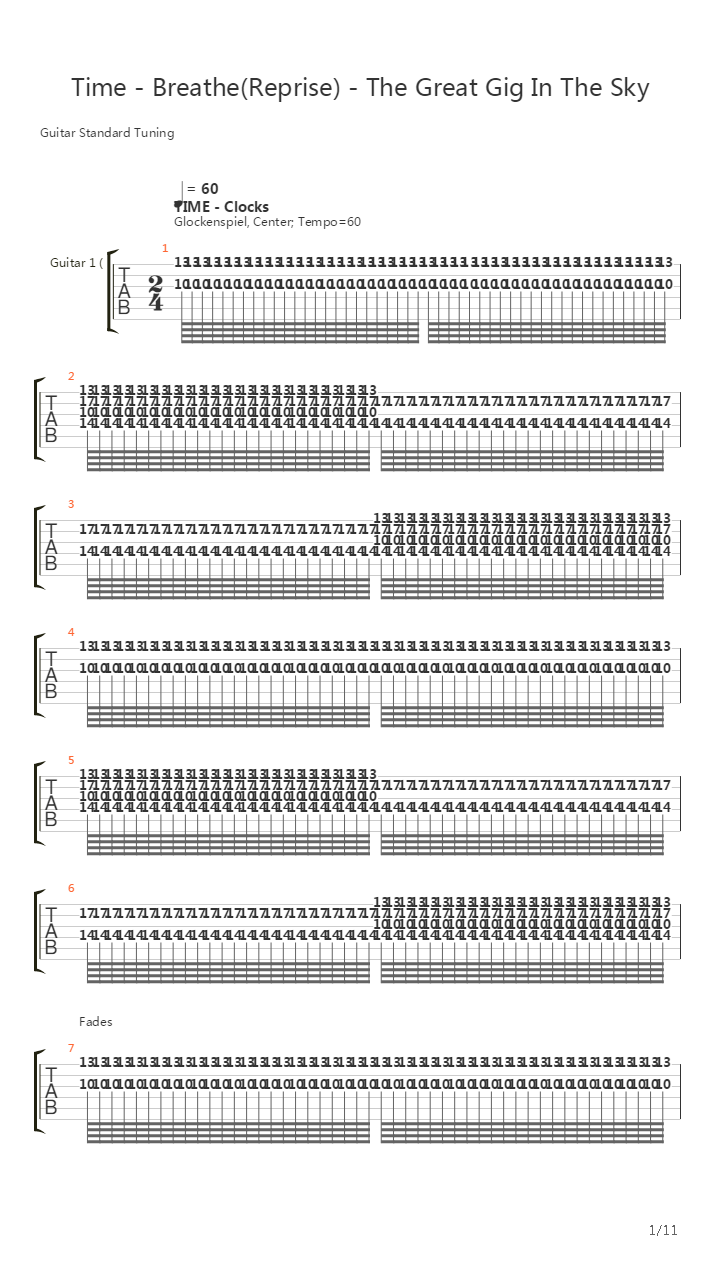 Time (Breathe Reprise - The Great Gig In The Sky)吉他谱