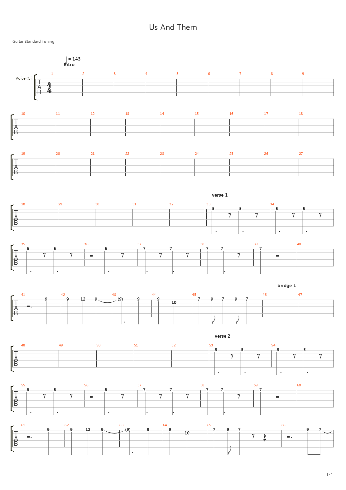 Us And Them吉他谱