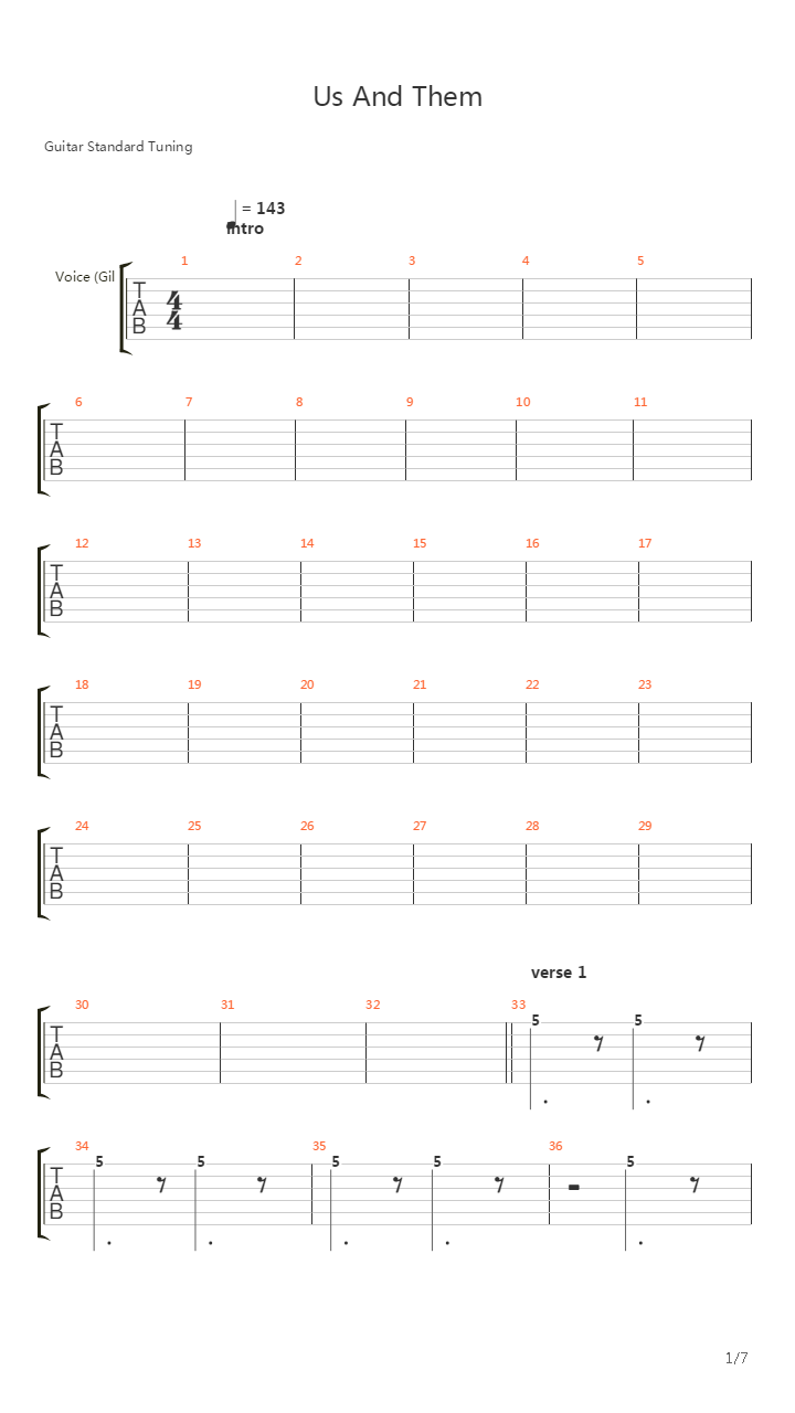 Us And Them吉他谱