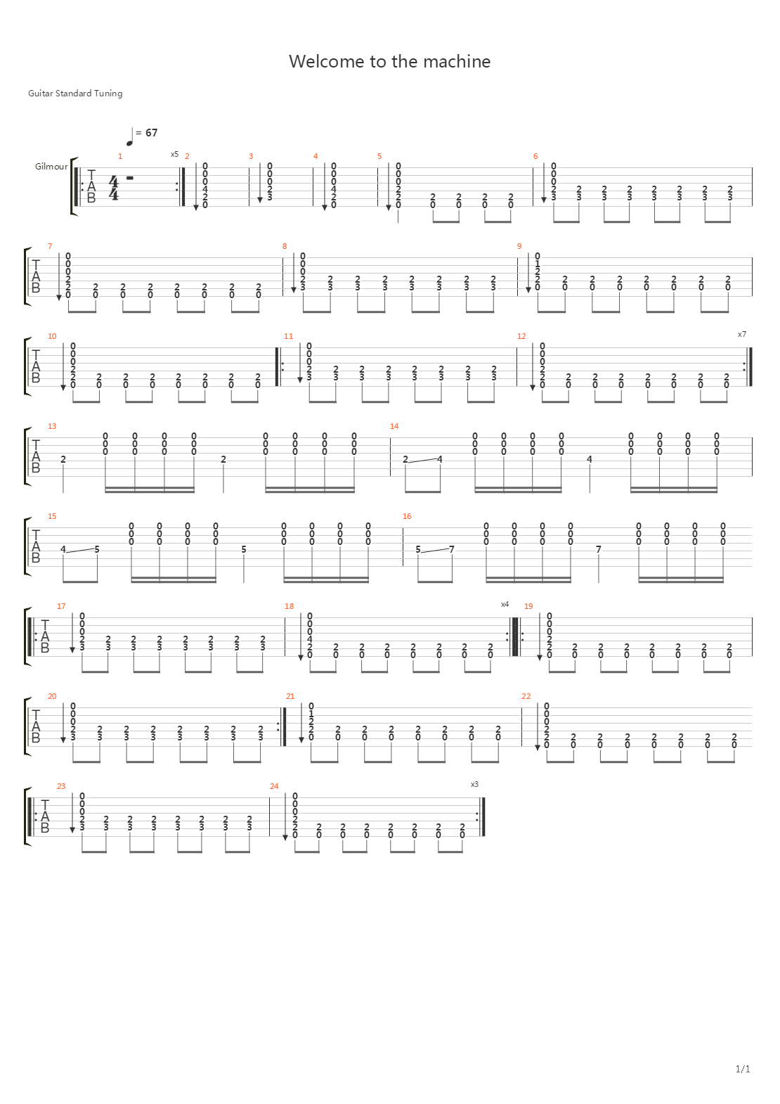 Welcome to the Machine吉他谱