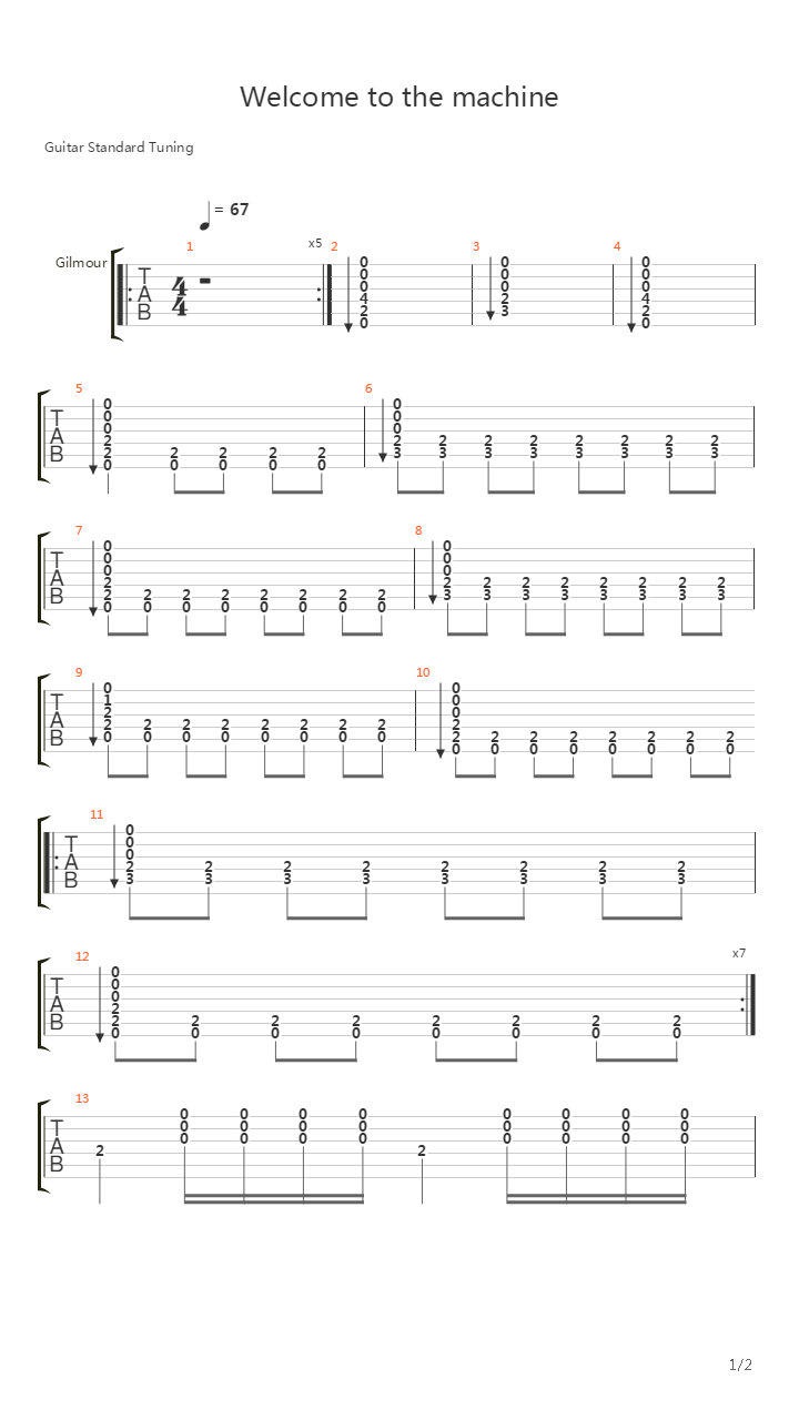 Welcome to the Machine吉他谱