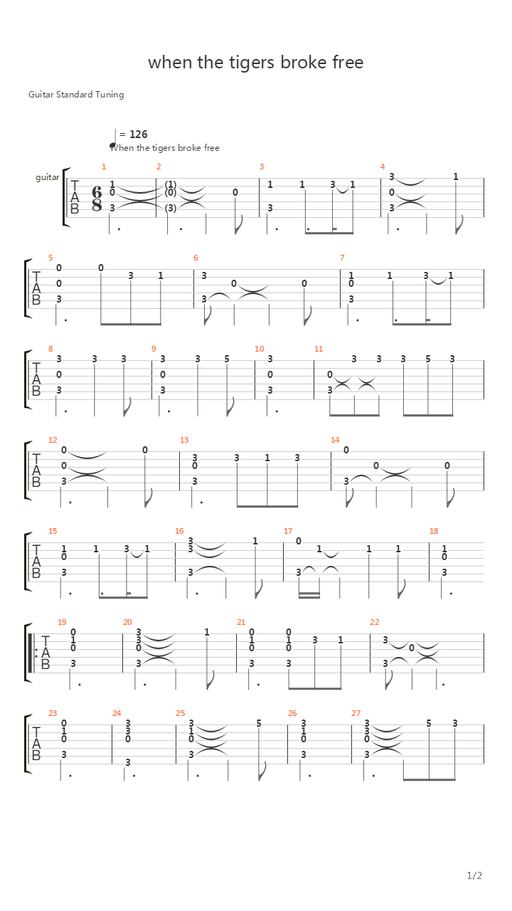 When The Tigers Broke Free吉他谱